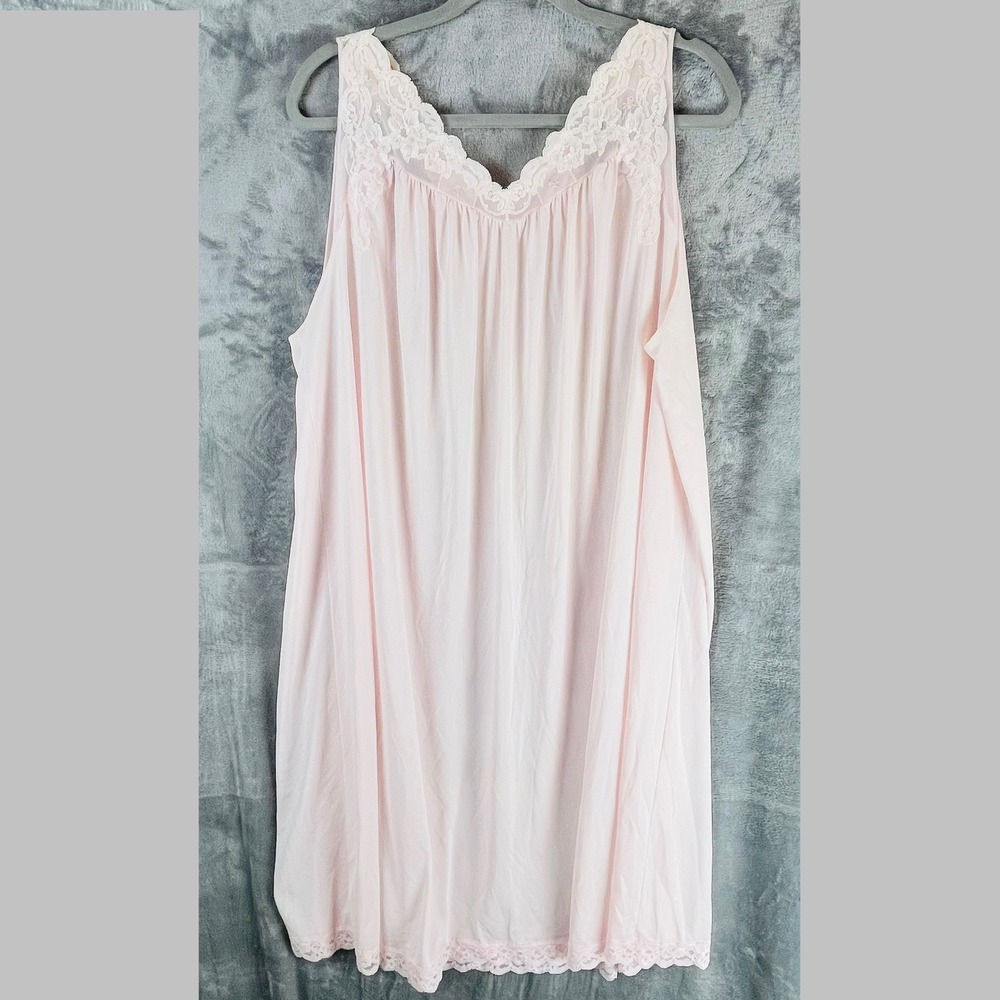 Vintage Shadowline Pink Nylon Lace Nightgown Size 2X Made in USA